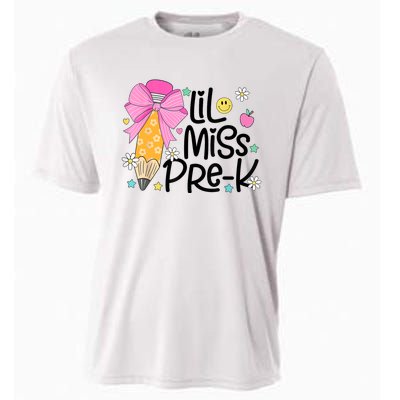 Little Miss Prek Pencil Bow First Day Of School Cooling Performance Crew T-Shirt