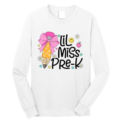 Little Miss Prek Pencil Bow First Day Of School Long Sleeve Shirt