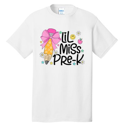 Little Miss Prek Pencil Bow First Day Of School Tall T-Shirt