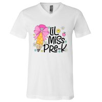 Little Miss Prek Pencil Bow First Day Of School V-Neck T-Shirt