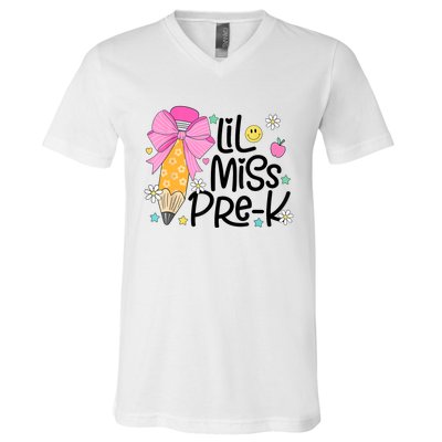 Little Miss Prek Pencil Bow First Day Of School V-Neck T-Shirt