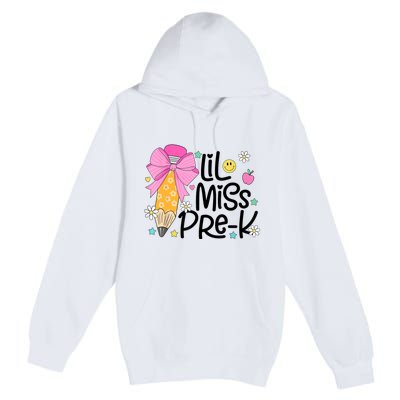 Little Miss Prek Pencil Bow First Day Of School Premium Pullover Hoodie