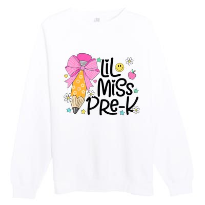 Little Miss Prek Pencil Bow First Day Of School Premium Crewneck Sweatshirt