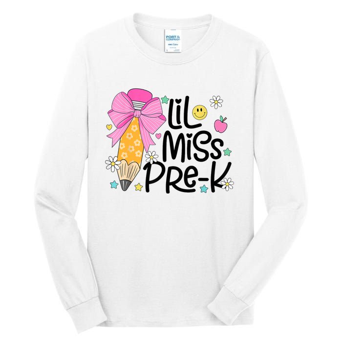 Little Miss Prek Pencil Bow First Day Of School Tall Long Sleeve T-Shirt