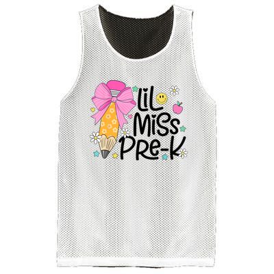 Little Miss Prek Pencil Bow First Day Of School Mesh Reversible Basketball Jersey Tank