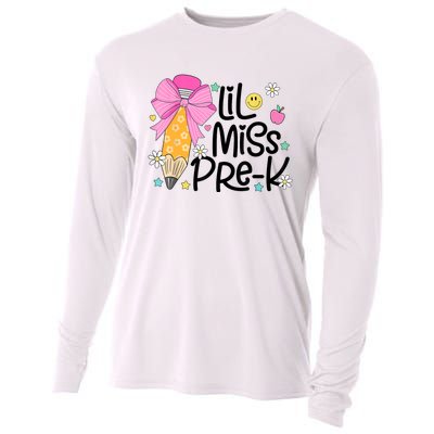 Little Miss Prek Pencil Bow First Day Of School Cooling Performance Long Sleeve Crew