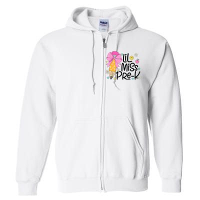 Little Miss Prek Pencil Bow First Day Of School Full Zip Hoodie