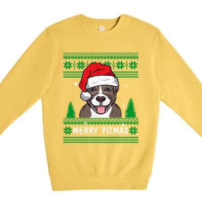 Love My Pitbull Merry Pitmas Pittie Mom Dad Funny Christmas Gift Premium Crewneck Sweatshirt