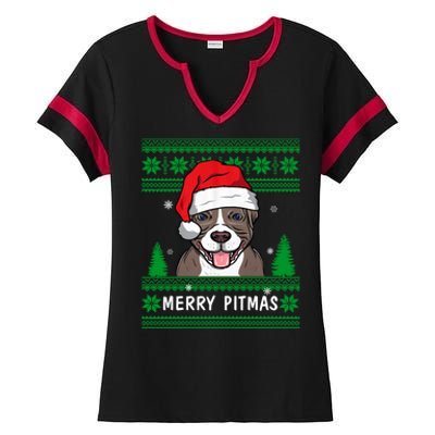 Love My Pitbull Merry Pitmas Pittie Mom Dad Funny Christmas Gift Ladies Halftime Notch Neck Tee