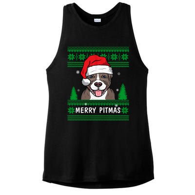 Love My Pitbull Merry Pitmas Pittie Mom Dad Funny Christmas Gift Ladies PosiCharge Tri-Blend Wicking Tank