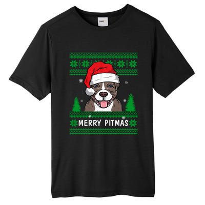 Love My Pitbull Merry Pitmas Pittie Mom Dad Funny Christmas Gift Tall Fusion ChromaSoft Performance T-Shirt