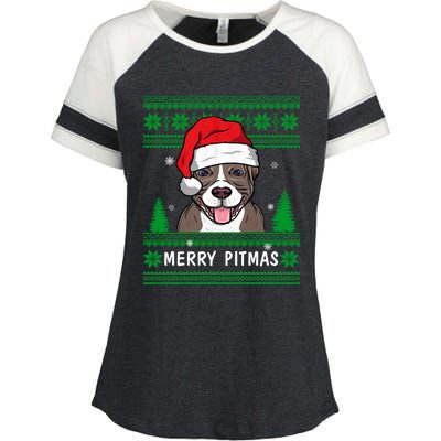 Love My Pitbull Merry Pitmas Pittie Mom Dad Funny Christmas Gift Enza Ladies Jersey Colorblock Tee