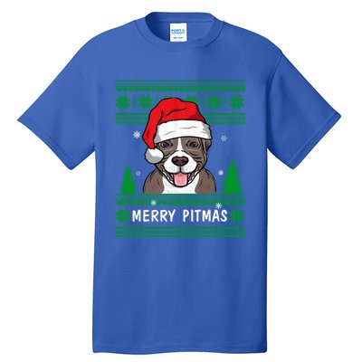 Love My Pitbull Merry Pitmas Pittie Mom Dad Funny Christmas Gift Tall T-Shirt