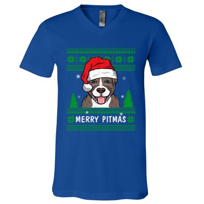 Love My Pitbull Merry Pitmas Pittie Mom Dad Funny Christmas Gift V-Neck T-Shirt