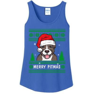 Love My Pitbull Merry Pitmas Pittie Mom Dad Funny Christmas Gift Ladies Essential Tank