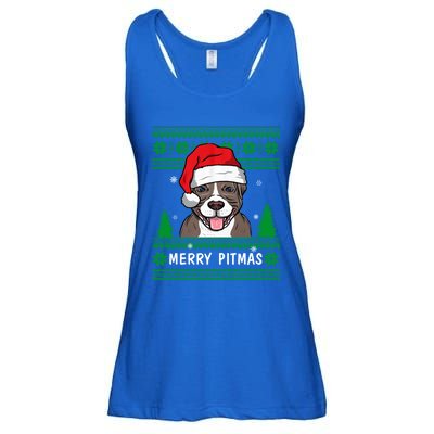 Love My Pitbull Merry Pitmas Pittie Mom Dad Funny Christmas Gift Ladies Essential Flowy Tank