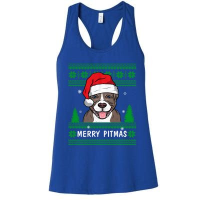 Love My Pitbull Merry Pitmas Pittie Mom Dad Funny Christmas Gift Women's Racerback Tank