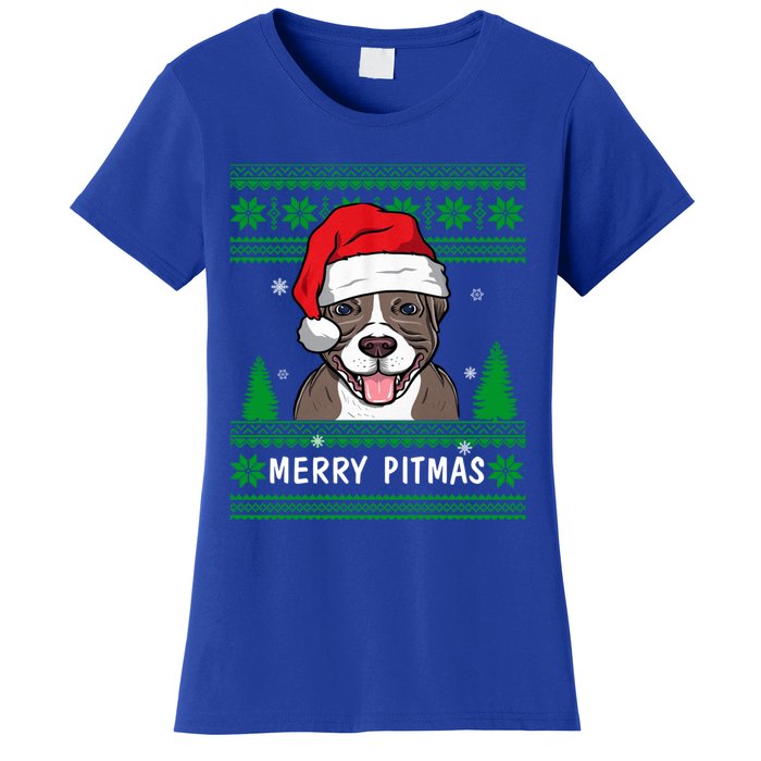 Love My Pitbull Merry Pitmas Pittie Mom Dad Funny Christmas Gift Women's T-Shirt