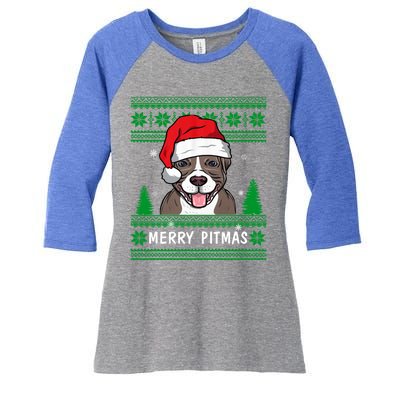 Love My Pitbull Merry Pitmas Pittie Mom Dad Funny Christmas Gift Women's Tri-Blend 3/4-Sleeve Raglan Shirt