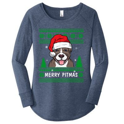 Love My Pitbull Merry Pitmas Pittie Mom Dad Funny Christmas Gift Women's Perfect Tri Tunic Long Sleeve Shirt