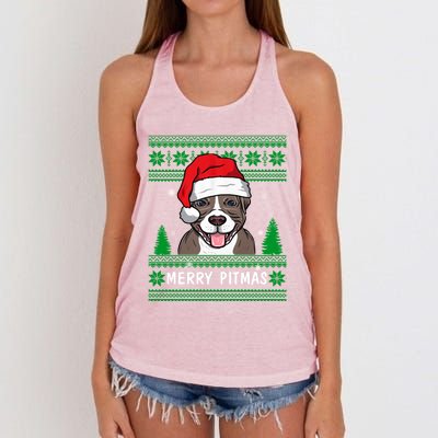 Love My Pitbull Merry Pitmas Pittie Mom Dad Funny Christmas Gift Women's Knotted Racerback Tank