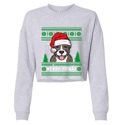 Love My Pitbull Merry Pitmas Pittie Mom Dad Funny Christmas Gift Cropped Pullover Crew