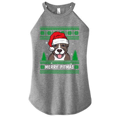 Love My Pitbull Merry Pitmas Pittie Mom Dad Funny Christmas Gift Women's Perfect Tri Rocker Tank