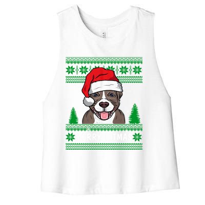 Love My Pitbull Merry Pitmas Pittie Mom Dad Funny Christmas Gift Women's Racerback Cropped Tank