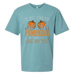 Like My Pumpkins See My Pie Adult Humor Funny Halloween Gift Sueded Cloud Jersey T-Shirt