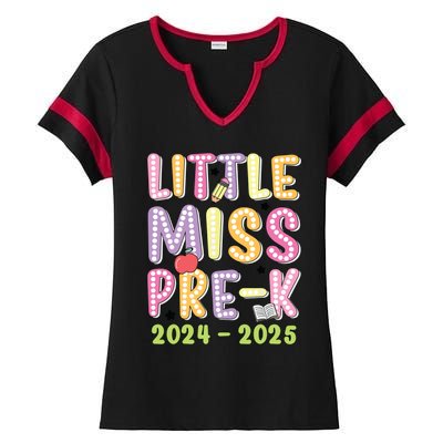 Little Miss Prek Girl Back To School 2024 2025 Prek Ladies Halftime Notch Neck Tee