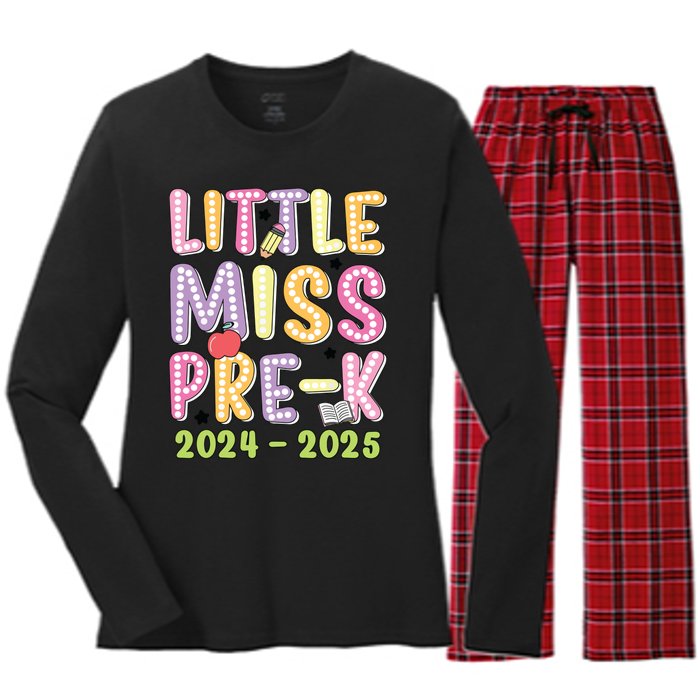 Little Miss Prek Girl Back To School 2024 2025 Prek Women's Long Sleeve Flannel Pajama Set 