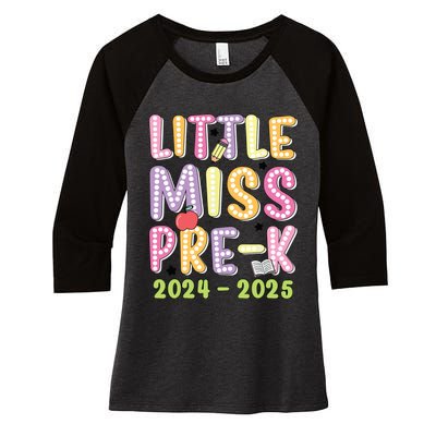 Little Miss Prek Girl Back To School 2024 2025 Prek Women's Tri-Blend 3/4-Sleeve Raglan Shirt