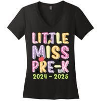 Little Miss Prek Girl Back To School 2024 2025 Prek Women's V-Neck T-Shirt