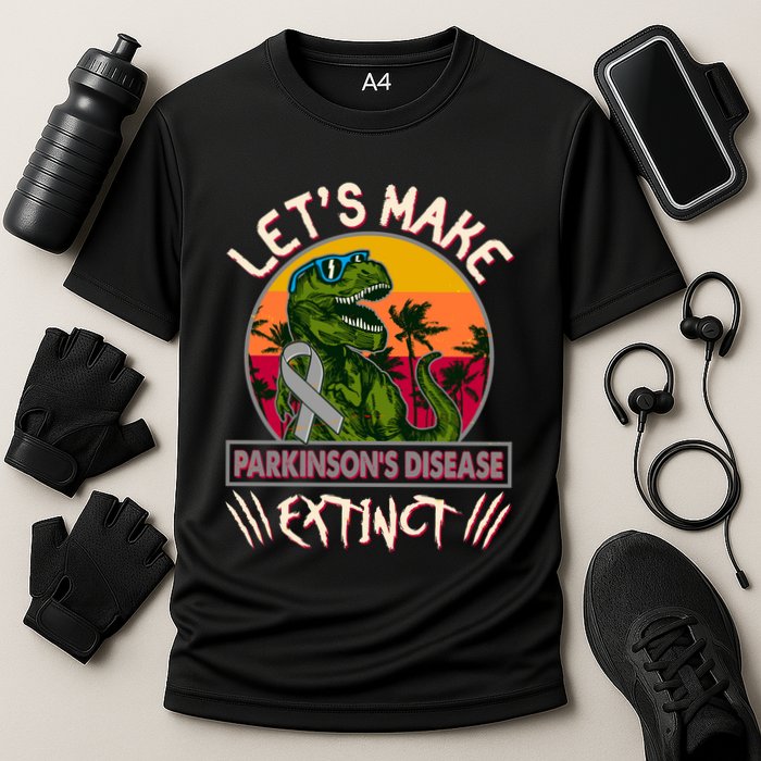 Let's Make Parkinson's Disease Extinct TRex Dinosaur Cooling Performance Crew T-Shirt