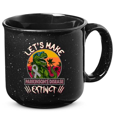 Let's Make Parkinson's Disease Extinct TRex Dinosaur 15oz Campfire Ceramic Mug