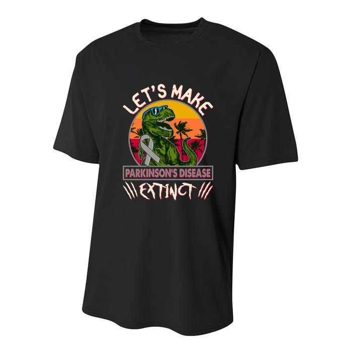 Let's Make Parkinson's Disease Extinct TRex Dinosaur Youth Performance Sprint T-Shirt
