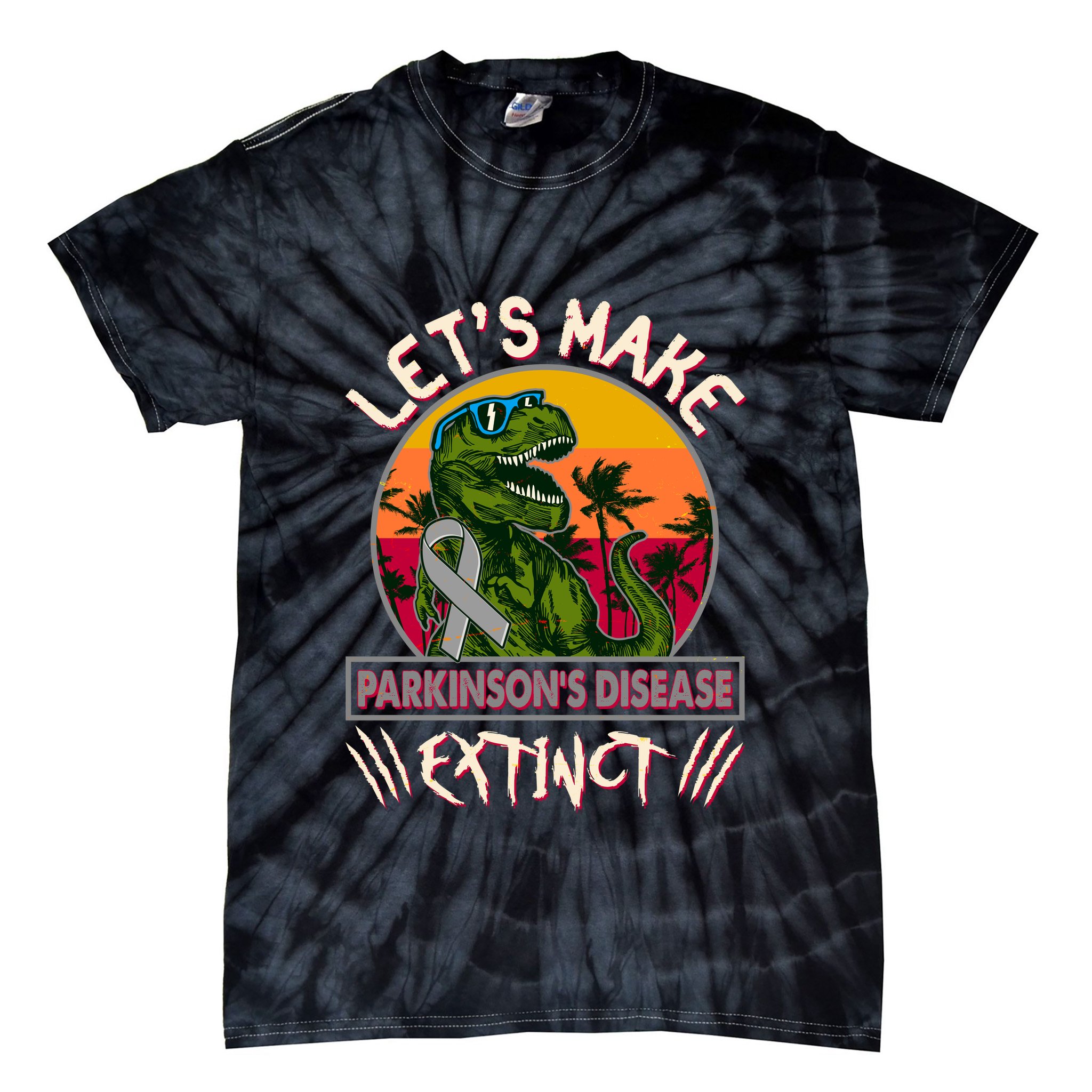 Let's Make Parkinson's Disease Extinct TRex Dinosaur Tie-Dye T-Shirt