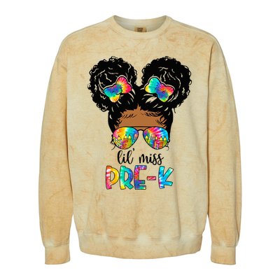 Lil' Miss PreK Messy Bun Tie Dye African American Colorblast Crewneck Sweatshirt