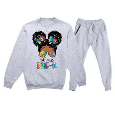 Lil' Miss PreK Messy Bun Tie Dye African American Premium Crewneck Sweatsuit Set