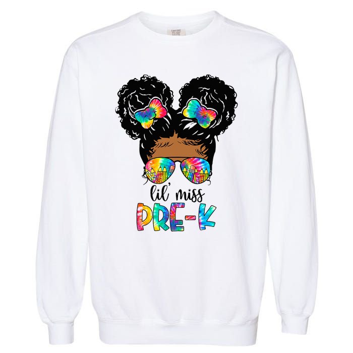 Lil' Miss PreK Messy Bun Tie Dye African American Garment-Dyed Sweatshirt