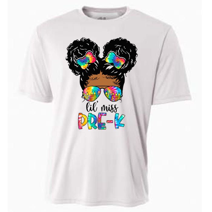 Lil' Miss PreK Messy Bun Tie Dye African American Cooling Performance Crew T-Shirt