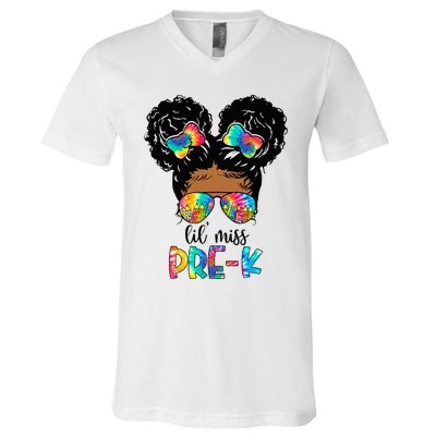 Lil' Miss PreK Messy Bun Tie Dye African American V-Neck T-Shirt