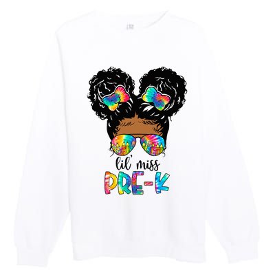 Lil' Miss PreK Messy Bun Tie Dye African American Premium Crewneck Sweatshirt