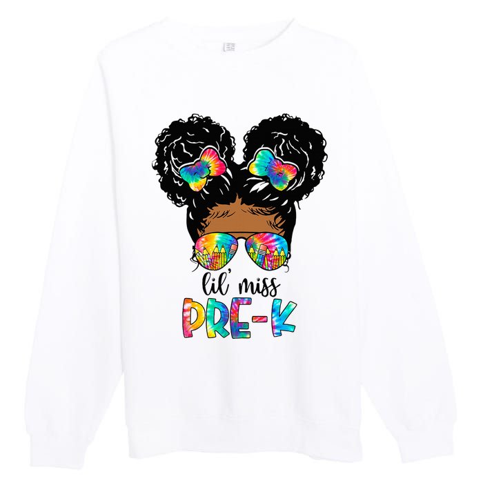 Lil' Miss PreK Messy Bun Tie Dye African American Premium Crewneck Sweatshirt