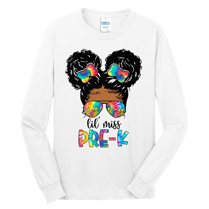 Lil' Miss PreK Messy Bun Tie Dye African American Tall Long Sleeve T-Shirt