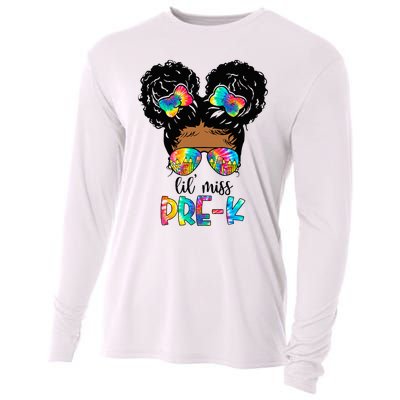 Lil' Miss PreK Messy Bun Tie Dye African American Cooling Performance Long Sleeve Crew