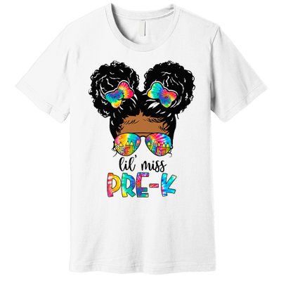 Lil' Miss PreK Messy Bun Tie Dye African American Premium T-Shirt