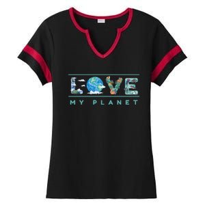 Love My Planet One Earth Environtal Green Energy Gift Ladies Halftime Notch Neck Tee