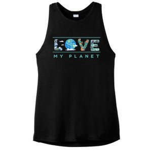 Love My Planet One Earth Environtal Green Energy Gift Ladies PosiCharge Tri-Blend Wicking Tank