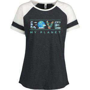 Love My Planet One Earth Environtal Green Energy Gift Enza Ladies Jersey Colorblock Tee